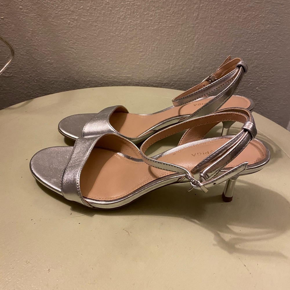 Via Spiga Silver Slingback Kitten Heel Sandals